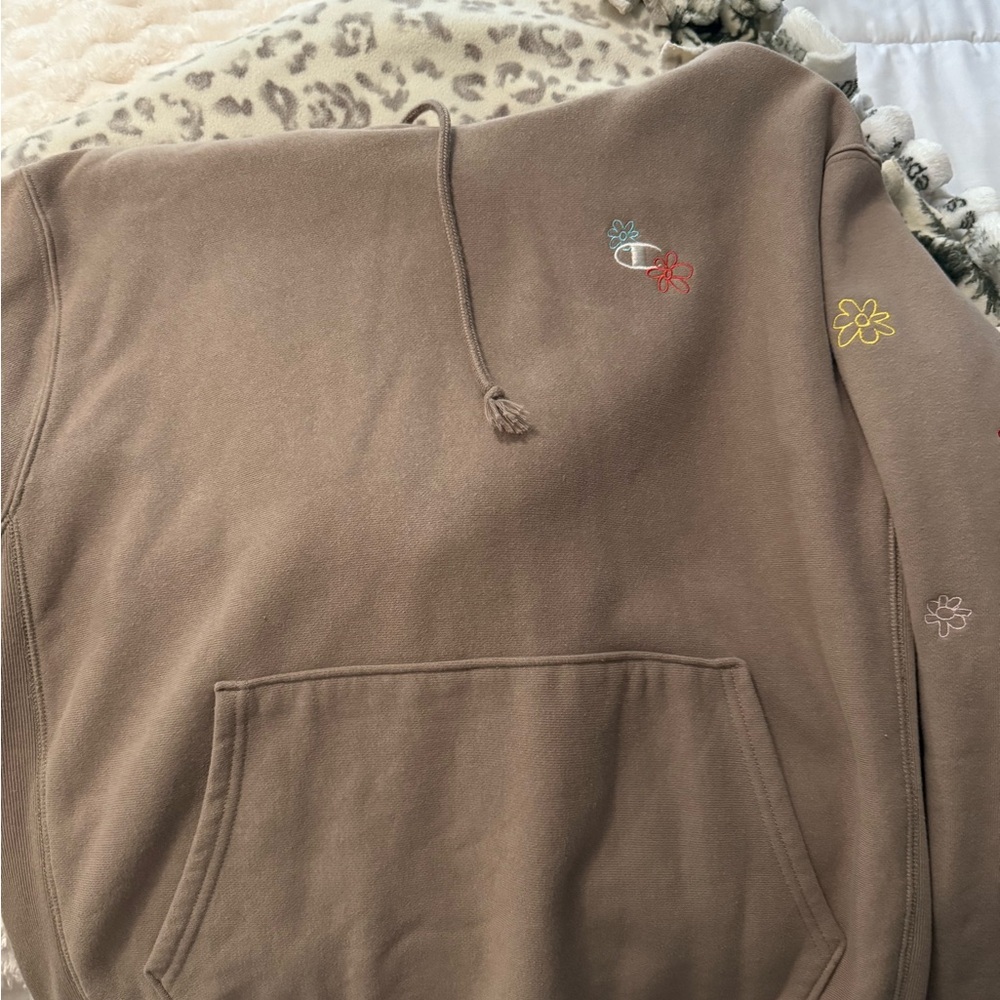 Champion Tan Hoodie with Embroidered Accents